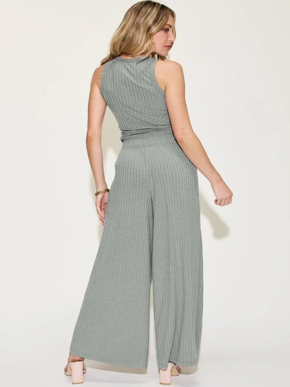 Full Size Ribbed Tank and Wide Leg Pants Set - Picture 5 of 7